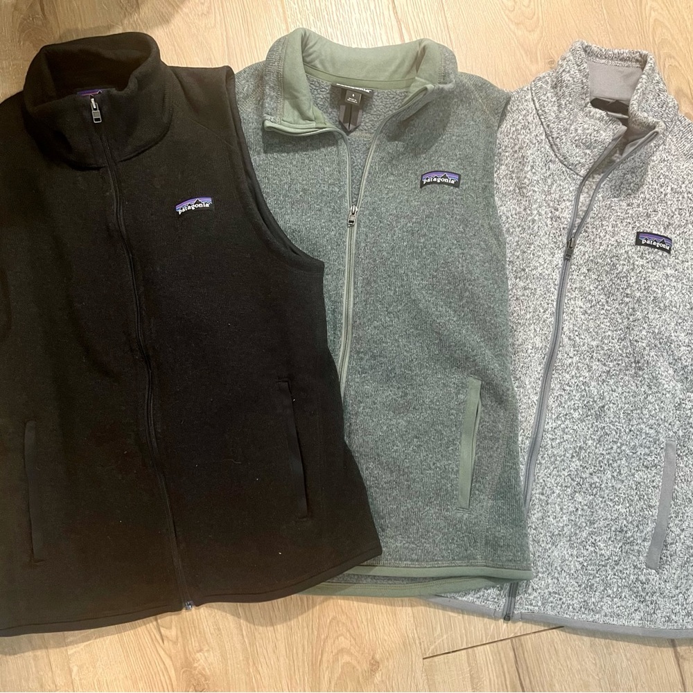 Patagonia Better Sweater vests; Black, Grey & Green, $35 each
